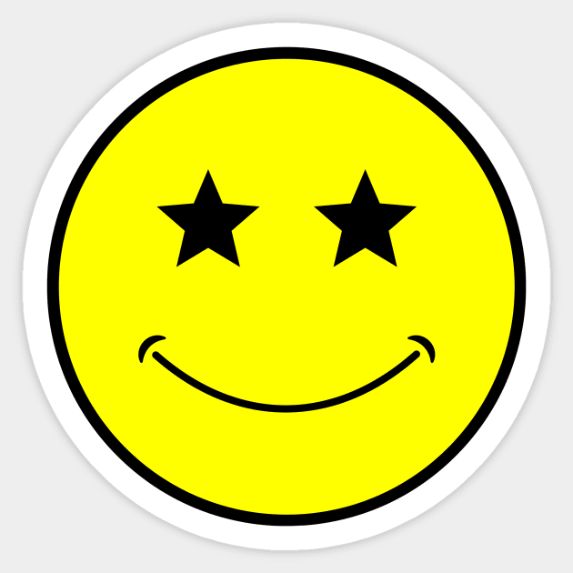 neon bright yellow classic star eyes Smiley Face Black Outline Sticker by opptop